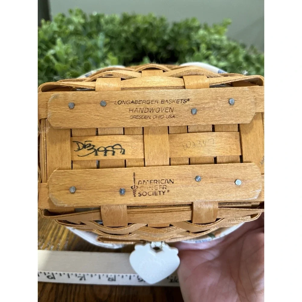 Longaberger 1999 Horizon Of Hope ACS Basket  Detachable Charm Liner Protecter